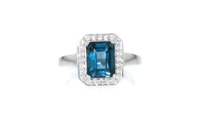2.60 Carat London Blue Topaz Ring with .25 ct. t.w. Lab-Grown Diamonds in Sterling Silver