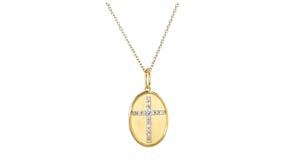 .15 ct. t.w. Diamond Cross Oval Pendant Necklace in 18kt Gold Over Sterling