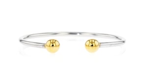 Italian Sterling Silver and 18kt Gold Over Sterling Ball Cuff Bracelet