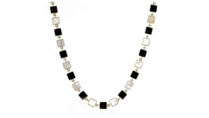 Bezel-Set Onyx and Mother-of-Pearl Station Necklace in 18kt Gold Over Sterling