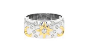 Sterling Silver and 18kt Gold Over Sterling Celestial Ring with Diamonds
