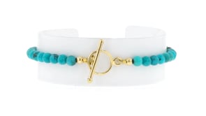 3.5-4mm Turquoise Bead Charm-Compatible Toggle Bracelet in 18kt Gold Over Sterling