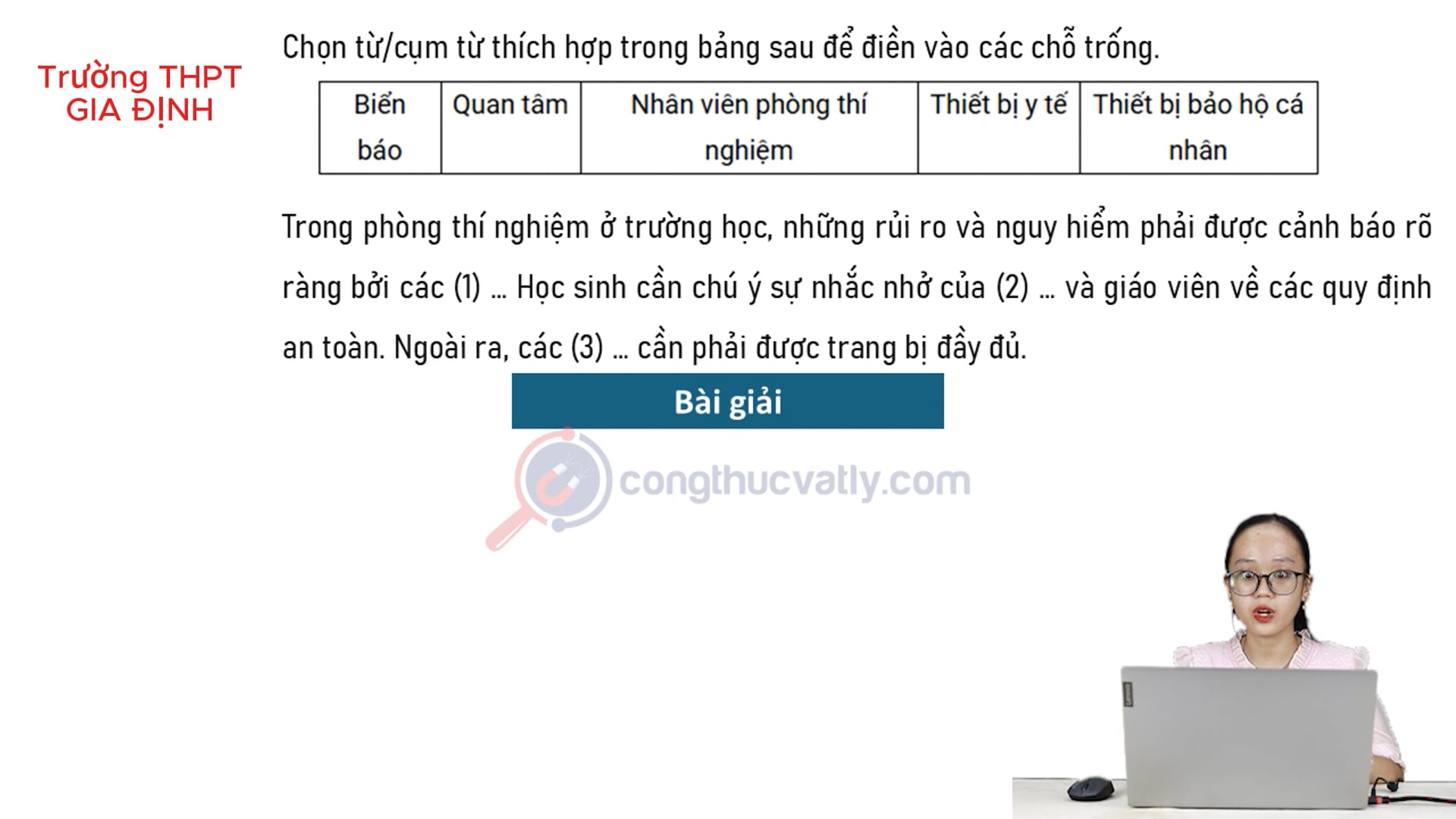 Chọn từ/cụm từ thích hợp trong bảng sau để điền vào các chỗ trống.