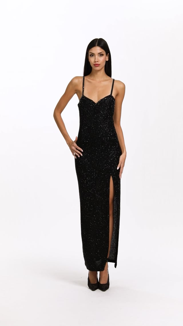 chinese dress ladies Black Embellished Backless Plunge Maxi Dress main image 1