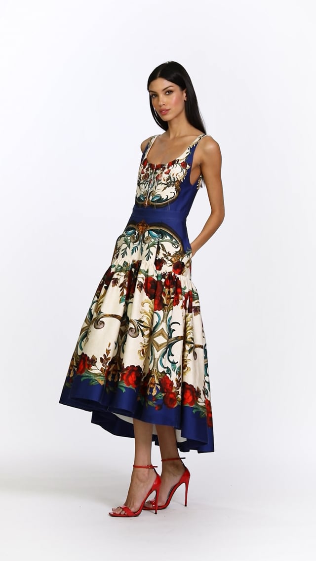 DIANA STRUCTURED MIDI DRESS in GILDED ROSE | ALICE + OLIVIA