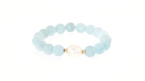 12-13mm Cultured Baroque Pearl and Milky Aquamarine Stretch Bracelet with 14kt Yellow Gold