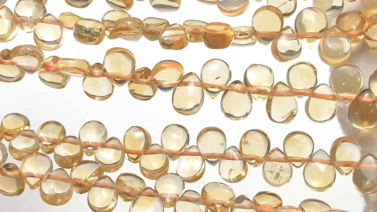 宝石質シトリン ペアシェイプ 【S～Mサイズ】 1連｜天然石ビーズの卸