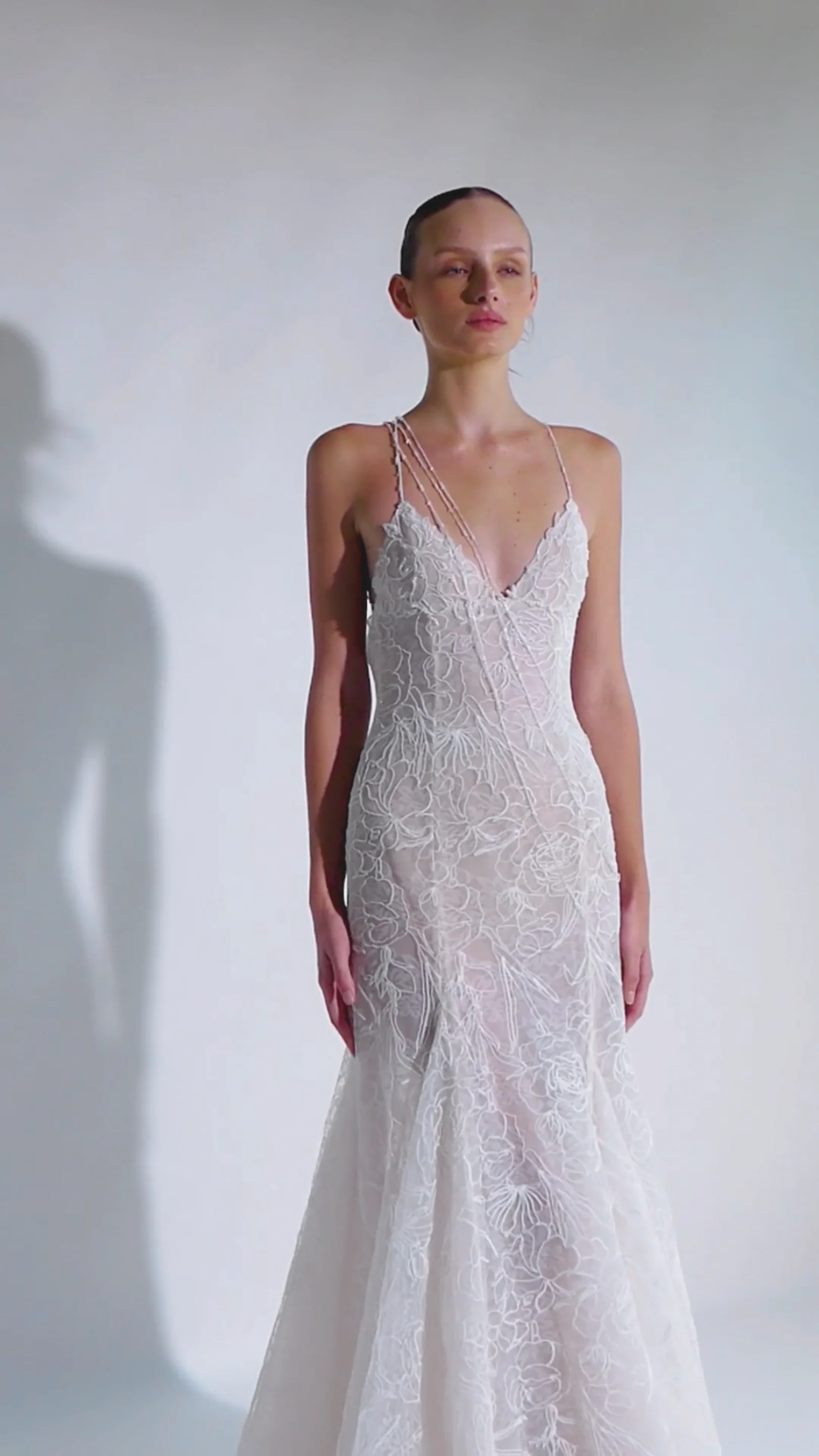 floral lace wedding dress celia with detachable straps A-LINE WEDDING GOWN WITH REMOVABLE SLEEVES by CINDERELLA DIVINE LADIVINE  CDS436W  Bridal Hive