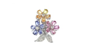 C. 2020 Vintage 3.00 ct. t.w. Multicolored Sapphire Flower Ring with .20 ct. t.w. Diamonds in 18kt White Gold