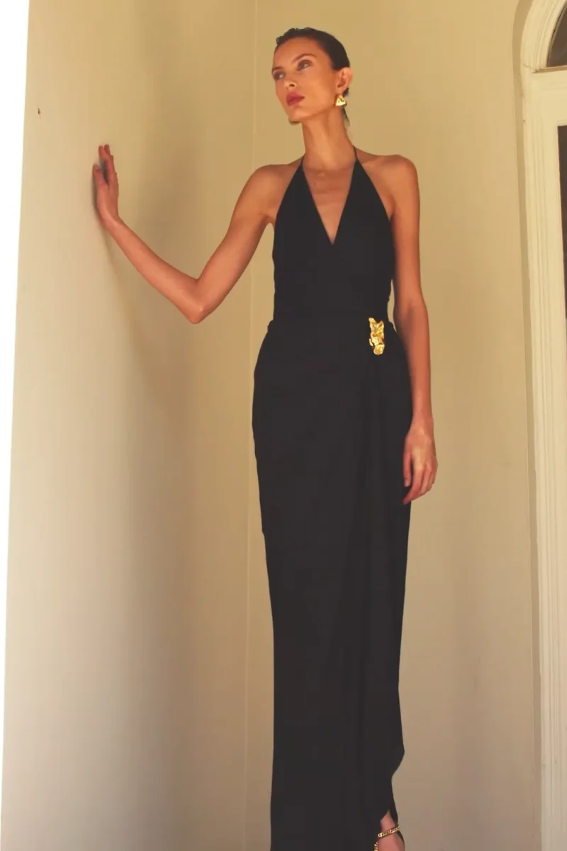 sachin and babi light blue dress Rebecca Vallance Zaley Halter Maxi Dress