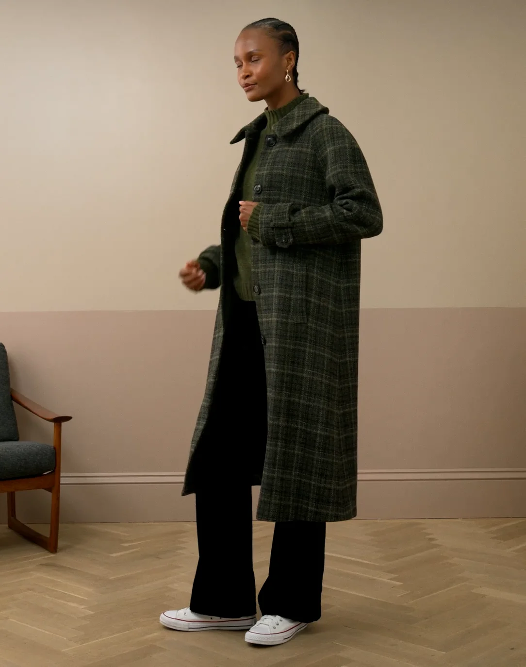 Harris Tweed Check Coat in Forest | Womenswear | Brora