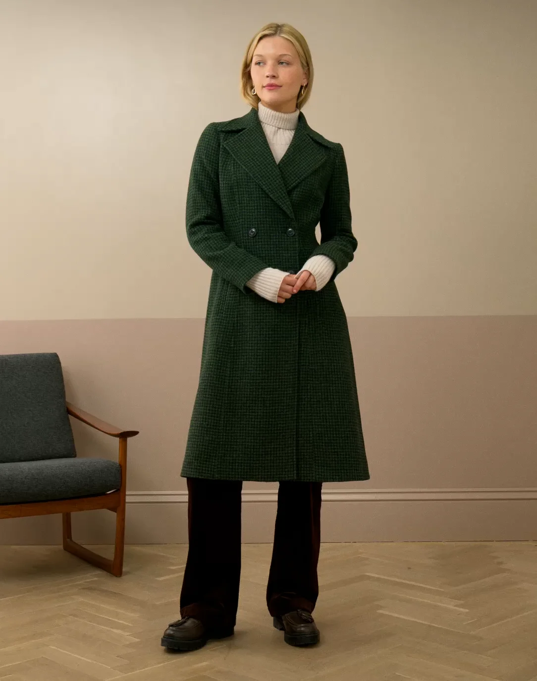 ■極上■美シルエット ロロピアーナ緑タグカシミヤ100%チェスターコート 46 □極上□ロロピアーナ緑タグカシミヤ100% チェスターコート ネイビー