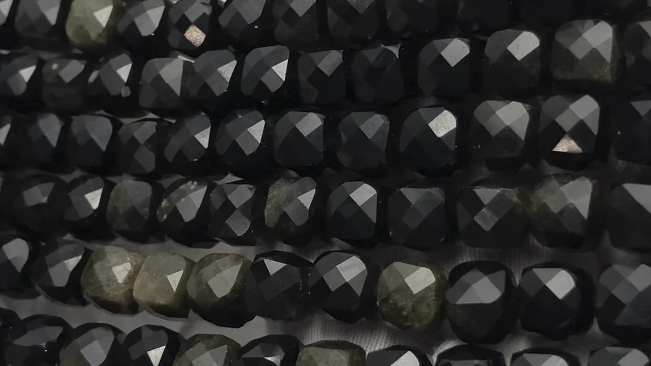 動画】【素晴らしい輝き】ゴールデンオブシディアン キューブカット7×7