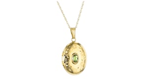 .50 Carat Peridot Oval Floral Locket Necklace in 14kt Yellow Gold