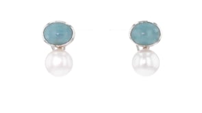 13.5-14mm Cultured Pearl and 10.00 Aquamarine Earrings in Sterling Silver