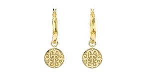 18kt Gold Over Sterling T and T Twin Talk Logo Hoop Charm Earrings