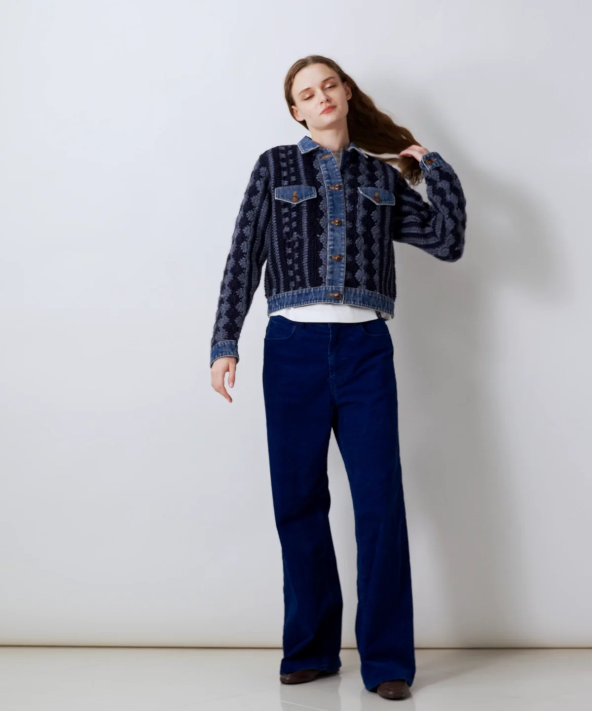 DSC / デニムコンビハンドニットジャケット TOPS Night STORE | ダブル