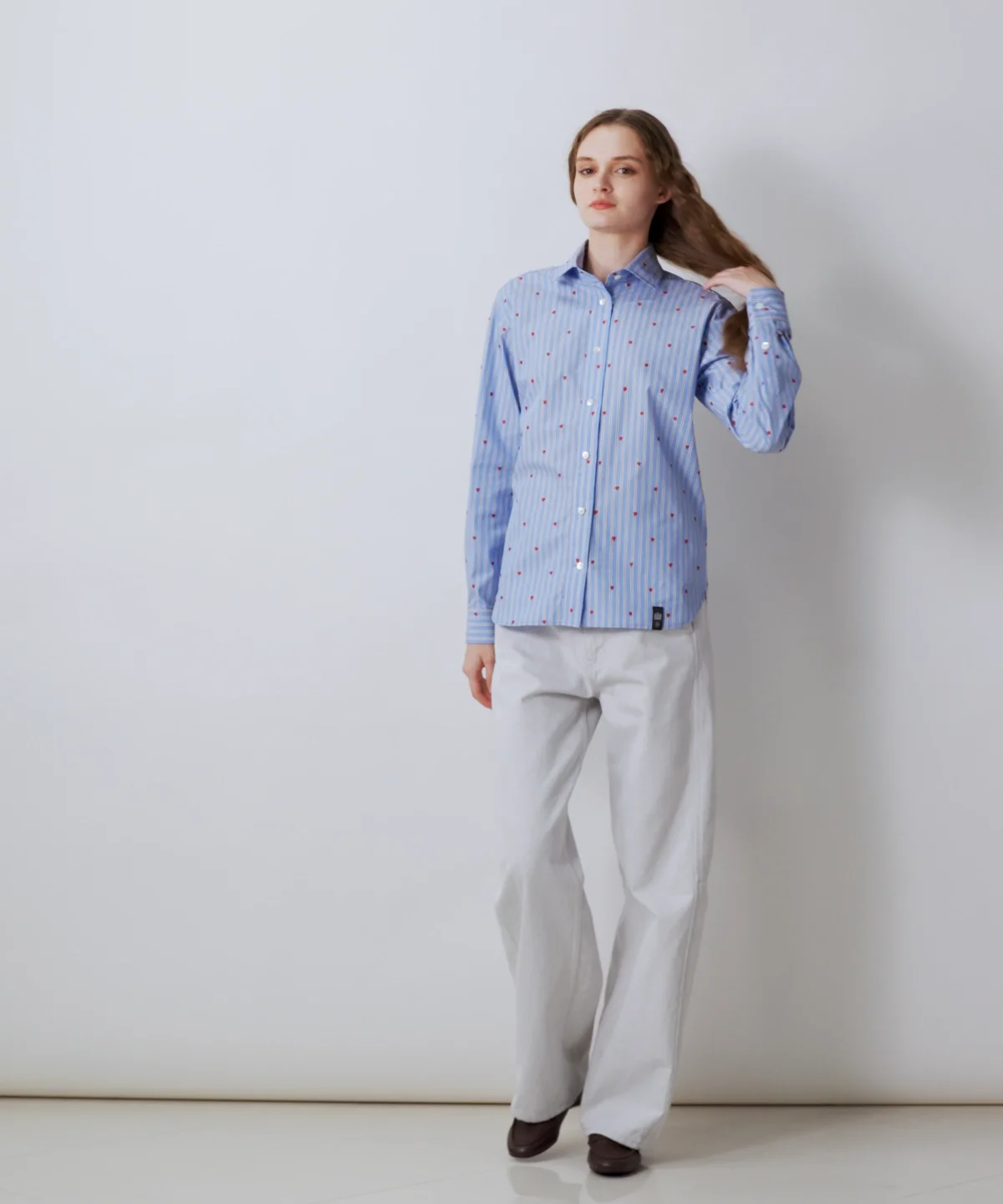 DSC / ハート刺繍 ストライプシャツ TOPS Night STORE | ダブル