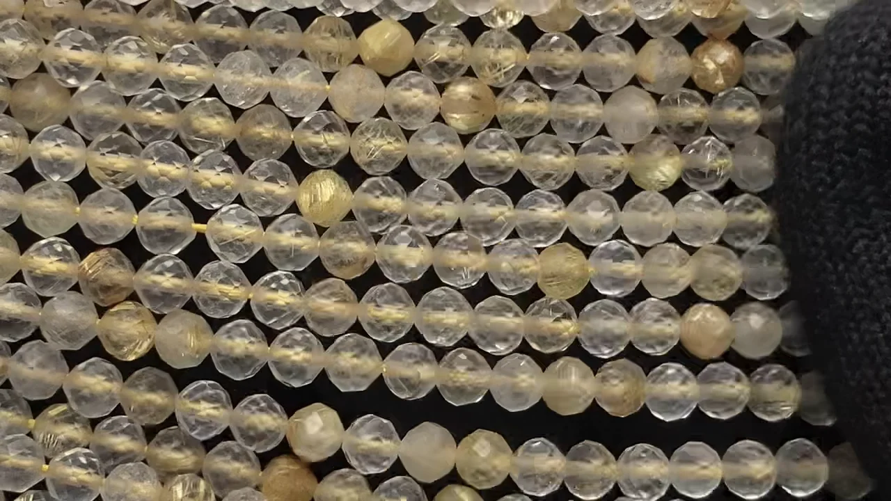 ルチルクォーツ ラウンドカット3mm 1連｜天然石ビーズの卸問屋・通販