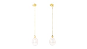 8-8.5mm Cultured Pearl and Bead Chain Drop Earrings in 14kt Yellow Gold