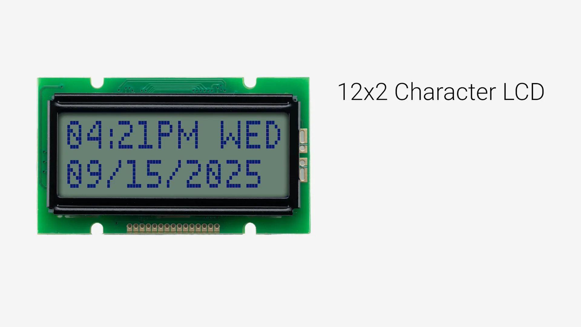 12x2 Character LCD | STN+ Gray Display with Yellow/Green Backlight