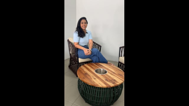 Mesa Champanheira Guarujá - Feito em alumínio, corda náutica e madeira TEKA