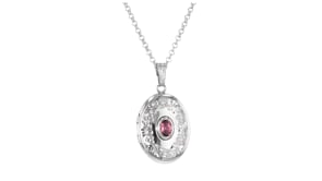 .50 Carat Pink Tourmaline Oval Floral Locket Necklace in Sterling Silver