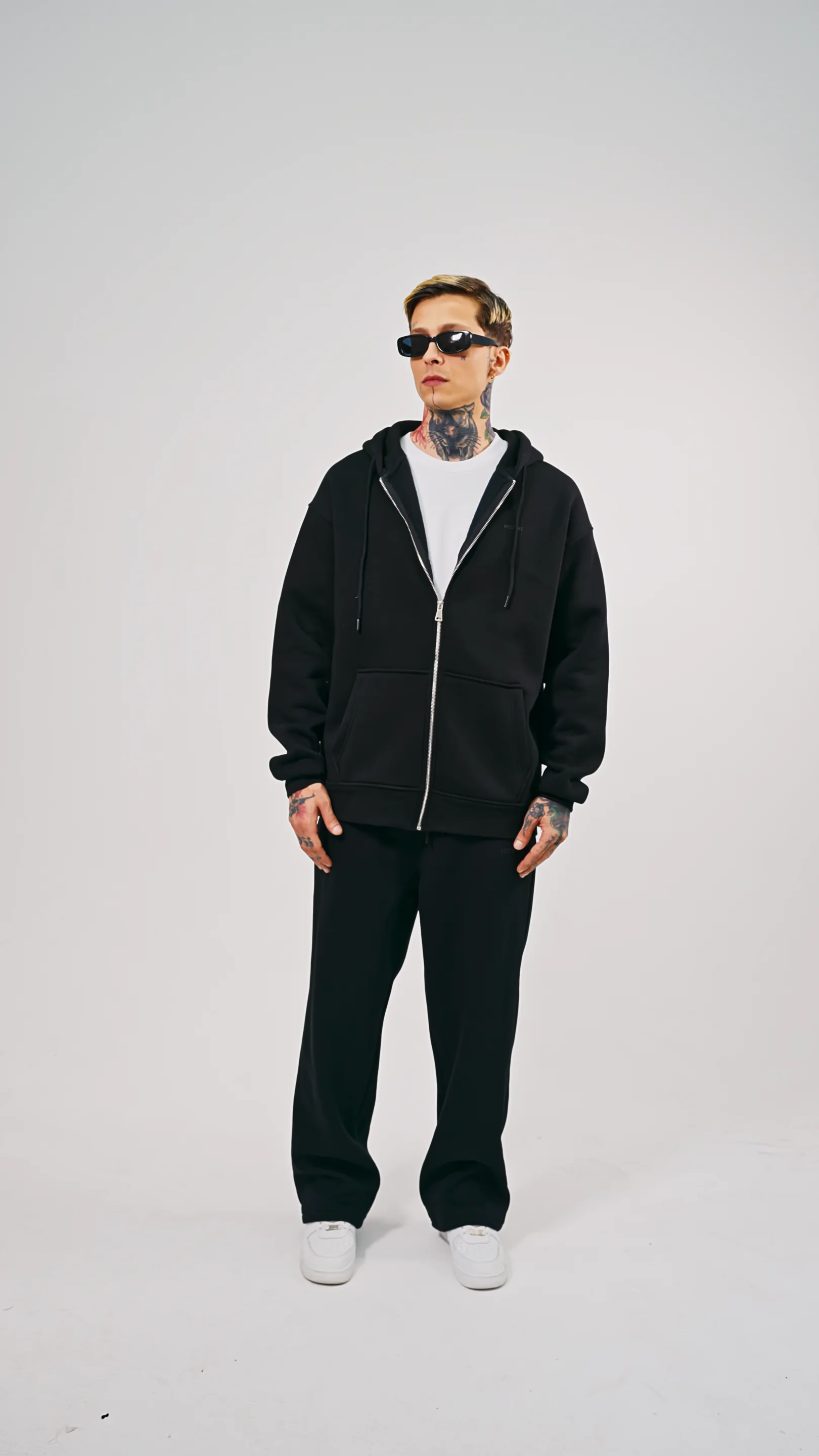 Erkek Respire Yazı Detaylı Kapüşonlu Basic Zip Oversize Hoodie
