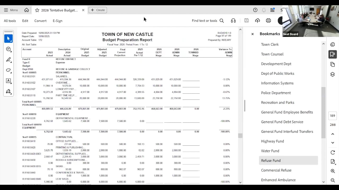 Town Board of New Castle Budget Work Session 10/10/25