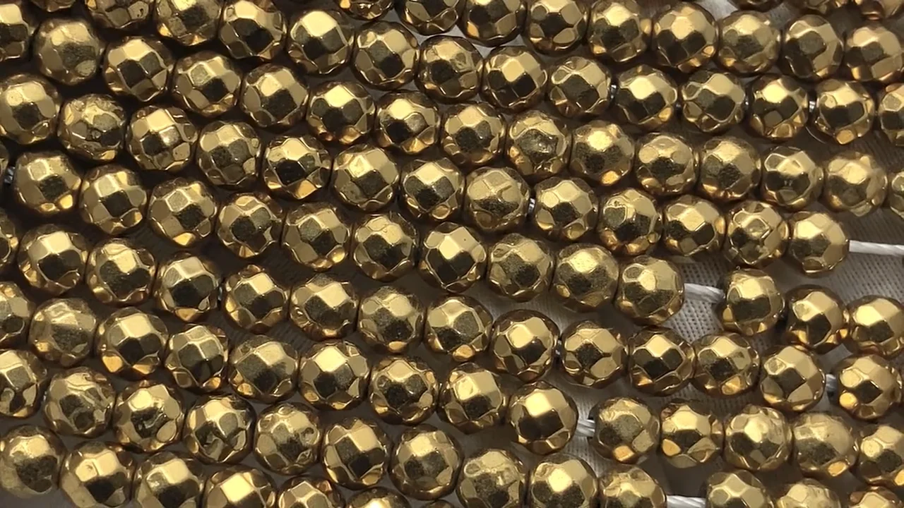 ◇磁気入り◇ヘマタイト 64面ラウンドカット6mm ゴールドコーティング