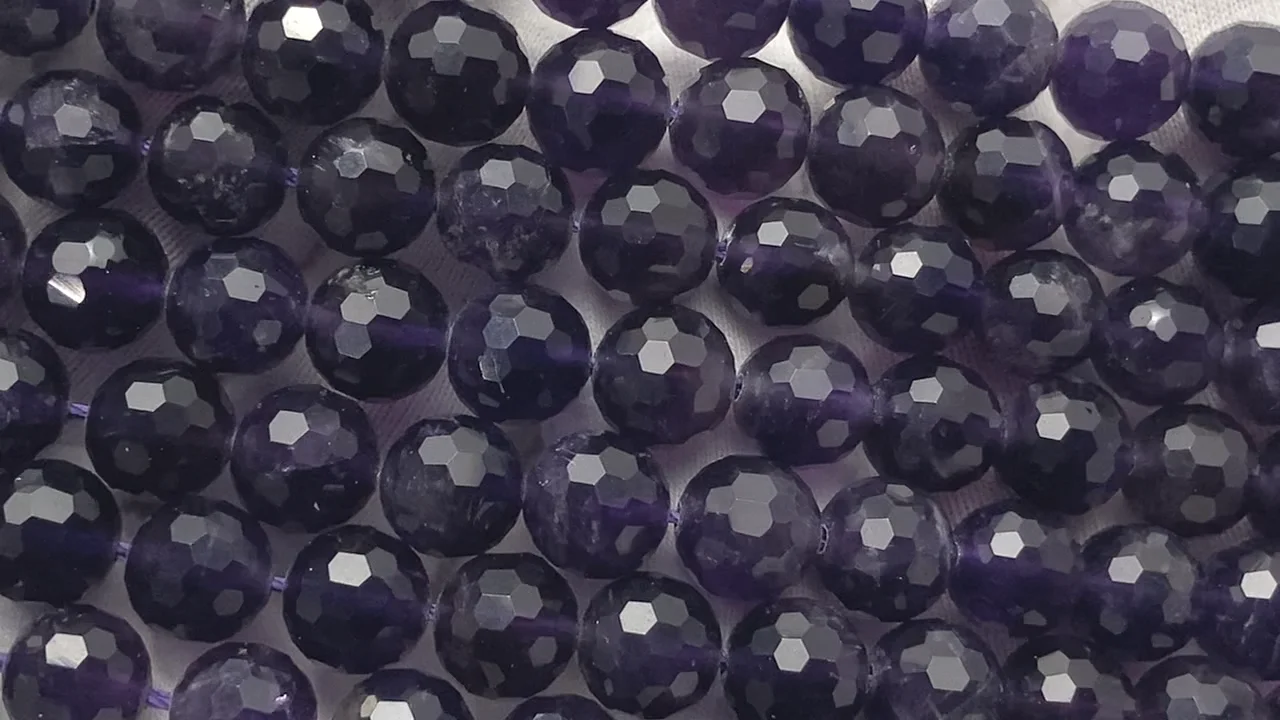 動画】【素晴らしい輝き】アメジストAA++ 128面ラウンドカット8mm 半連