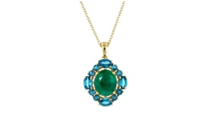 4.90 Carat Emerald and 3.40 ct. t.w. London Blue Topaz Pendant Necklace in 18kt Gold Over Sterling