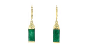 5.00 ct. t.w. Emerald and .10 ct. t.w. Peridot Drop Earrings in 18kt Gold Over Sterling