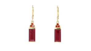7.00 ct. t.w. Ruby and .10 ct. t.w. Garnet Drop Earrings in 18kt Gold Over Sterling