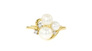 5-7mm Cultured Pearl Ring with Lab-Grown Diamonds in 18kt Gold Over Sterling