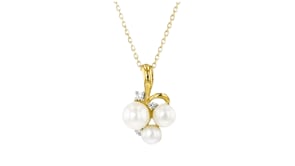 5-7mm Cultured Pearl Pendant Necklace with Lab-Grown Diamonds in 18kt Gold Over Sterling