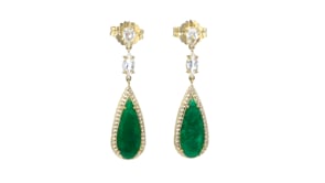 8.50 ct. t.w. Emerald and 2.90 ct. t.w. White Topaz Drop Earrings in 18kt Gold Over Sterling