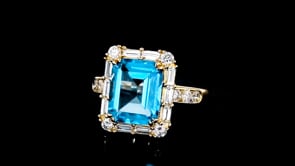 4.50 Carat Swiss Blue Topaz Ring with 1.00 ct. t.w. Lab-Grown Diamonds in 14kt Yellow Gold