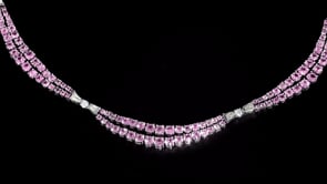 15.00 ct. t.w. Pink Sapphire and 1.10 ct. t.w. Diamond Necklace in 14kt White Gold