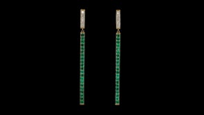 1.30 ct. t.w. Emerald and .37 ct. t.w. Diamond Linear Bar Drop Earrings in 14kt Yellow Gold