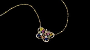 1.26 ct. t.w. Multicolored Sapphire and .24 ct. t.w. Diamond Butterfly Necklace in 14kt Yellow Gold