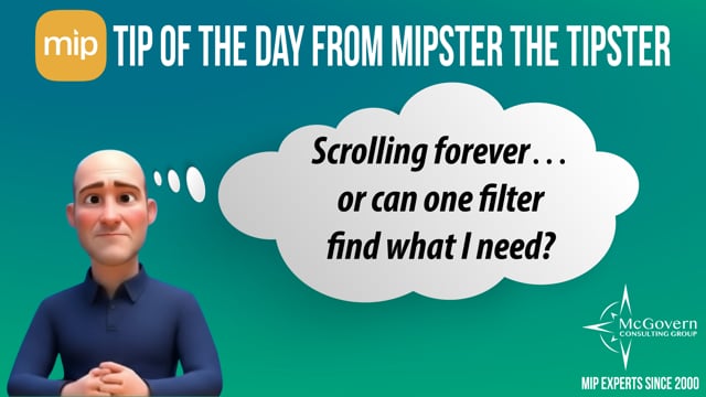 Scrolling forever… or can one filter find what I need? – MCG's MIPster the Tipster™