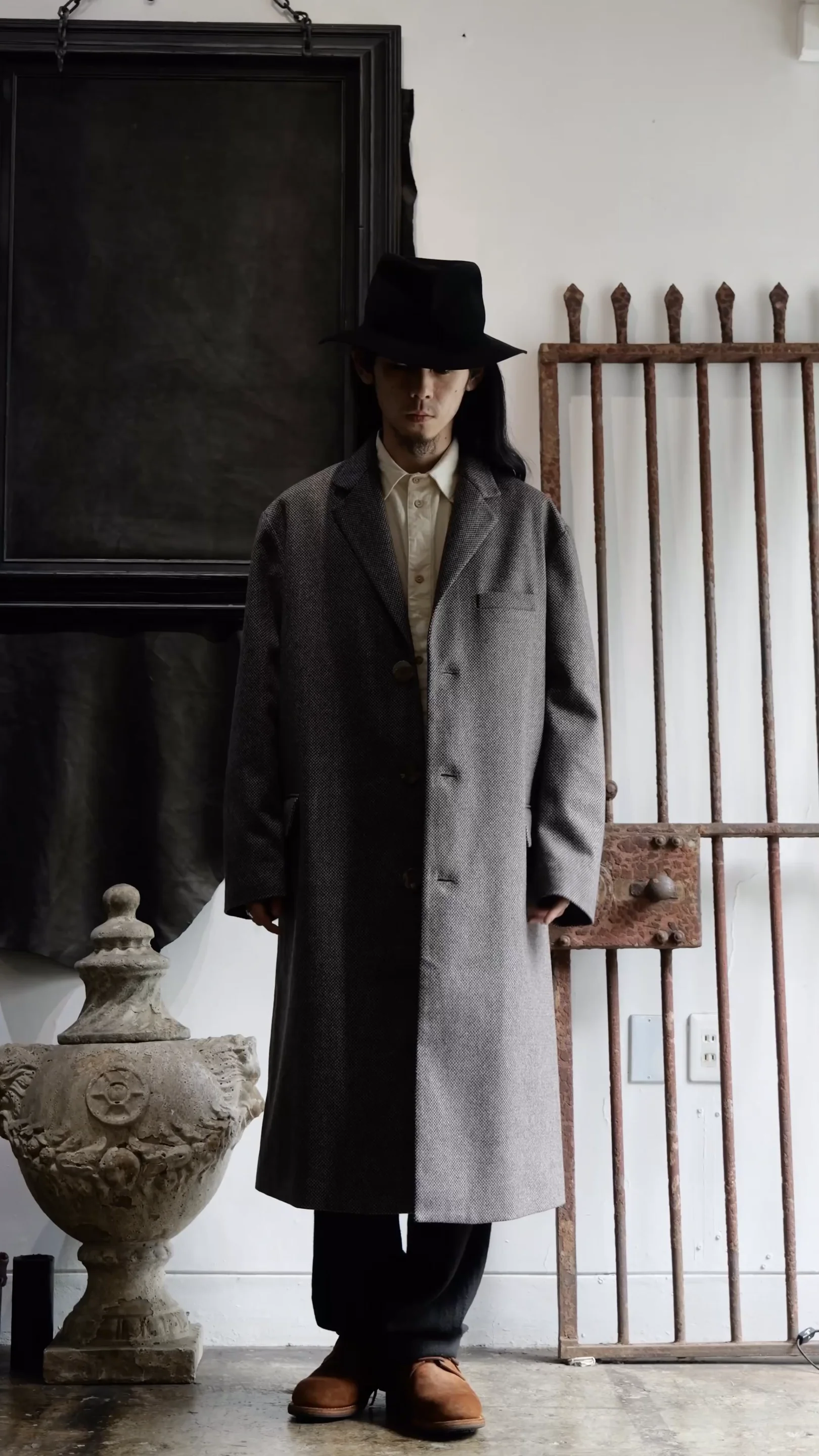 0521037-M4. GREY PATTERNED WOOL COAT. 93(Grey). FRANK LEDER 