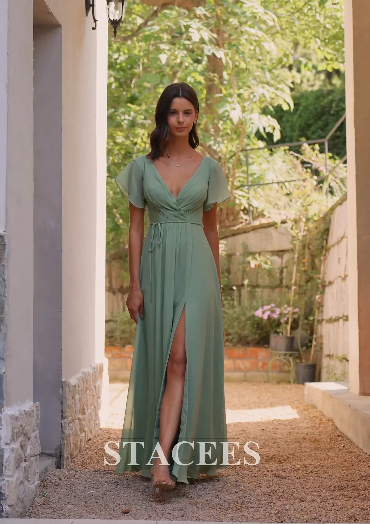 faux wrap pleated chiffon bridesmaid dress Faux-Wrap Pleated Chiffon Bridesmaid Dress