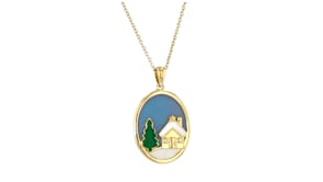Mother-of-Pearl and Blue Opal Winter Scene Pendant Necklace with Enamel in 18kt Gold Over Sterling
