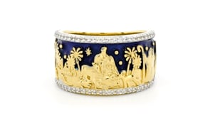 .30 ct. t.w. White Topaz and Blue Enamel Nativity Ring in 18kt Gold Over Sterling