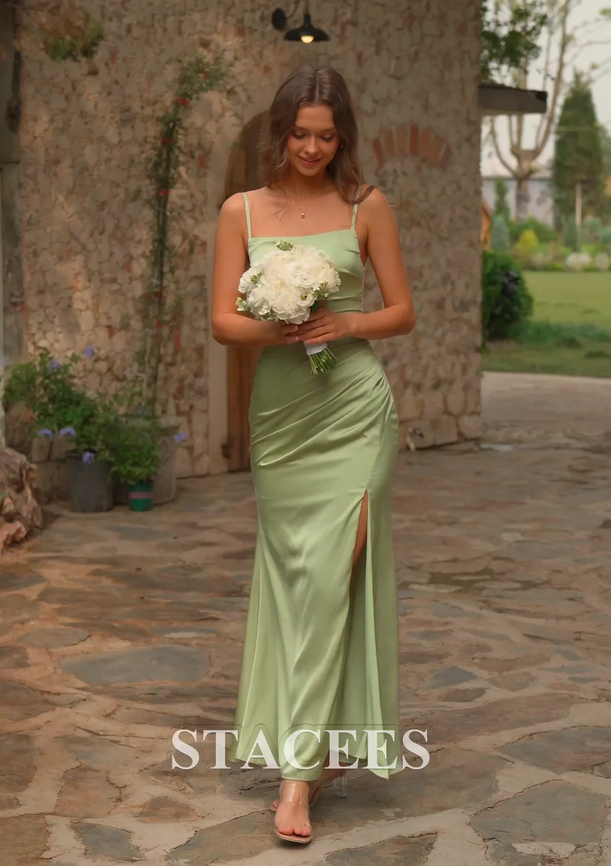 ruched jersey spaghetti strap bridesmaid dress BABARONI BABARONI Acetate Satin Ocean Blue Bridesmaid Dresses Square Floor-length Spaghetti Straps Ruched Ribbons Sheath, Ocean Blue / US0