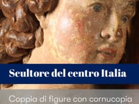 Coppia di figure con cornucopia Legno di tiglio intagliato dipinto e dorato