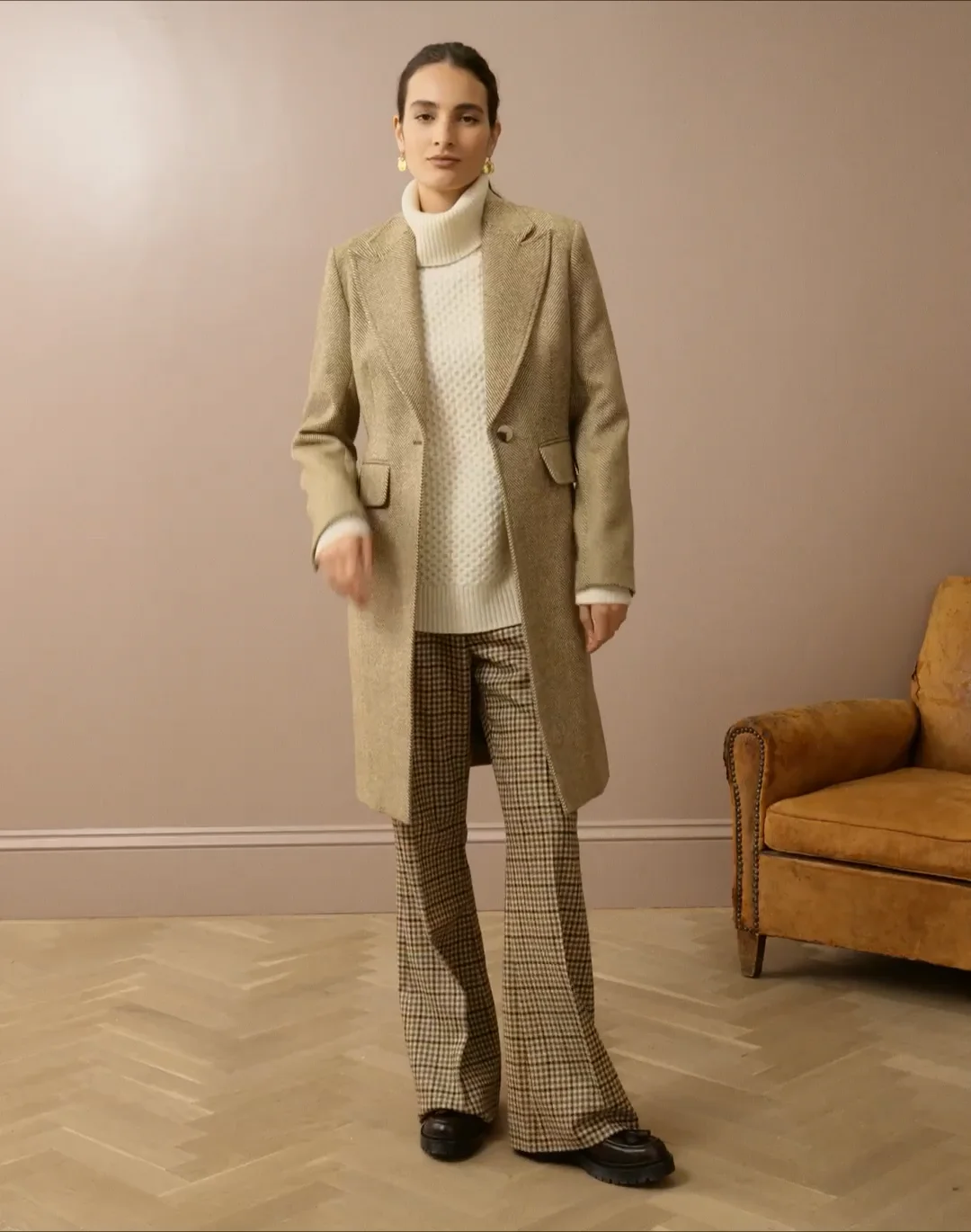 Herringbone Wool Tailored Coat in Walnut | Brora clearance event