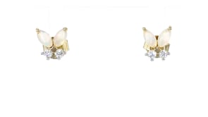 Opal and .12 ct. t.w. Lab-Grown Diamond Butterfly Earrings in 14kt Yellow Gold